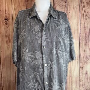 Tommy Bahama Men's Size‎ 3XL Silk Shirt Hawaii Pocket  Gray with Palm Tree Print